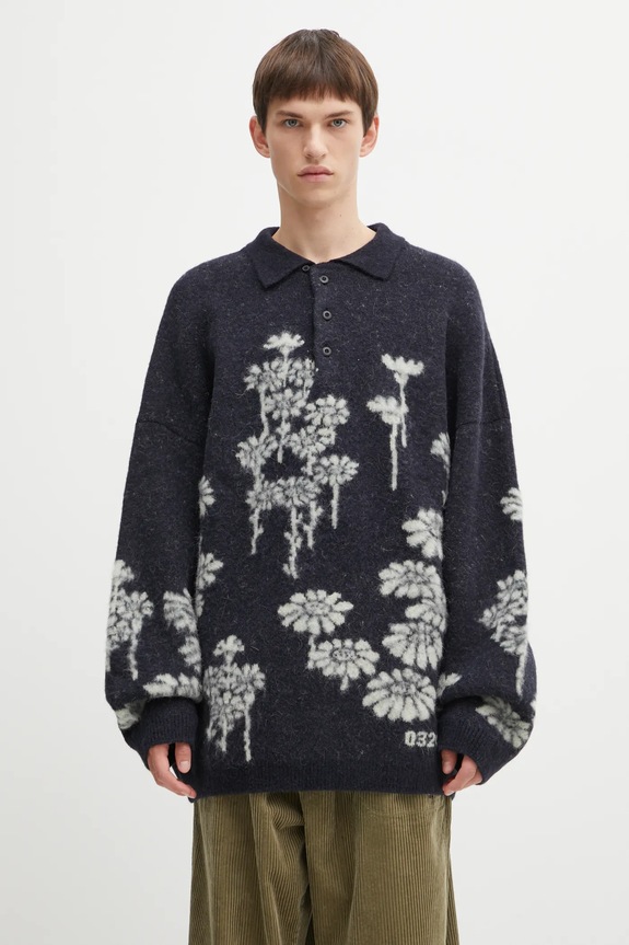 032C sweter z domieszką wełny 'Melting Daisies' gruba granatowy F25.URK.0432.000
