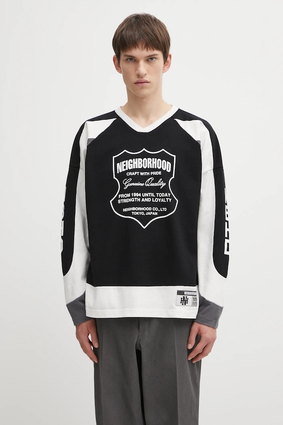 Хлопковый лонгслив NEIGHBORHOOD HOCKEY узор чёрный 252FPNH.CSM14