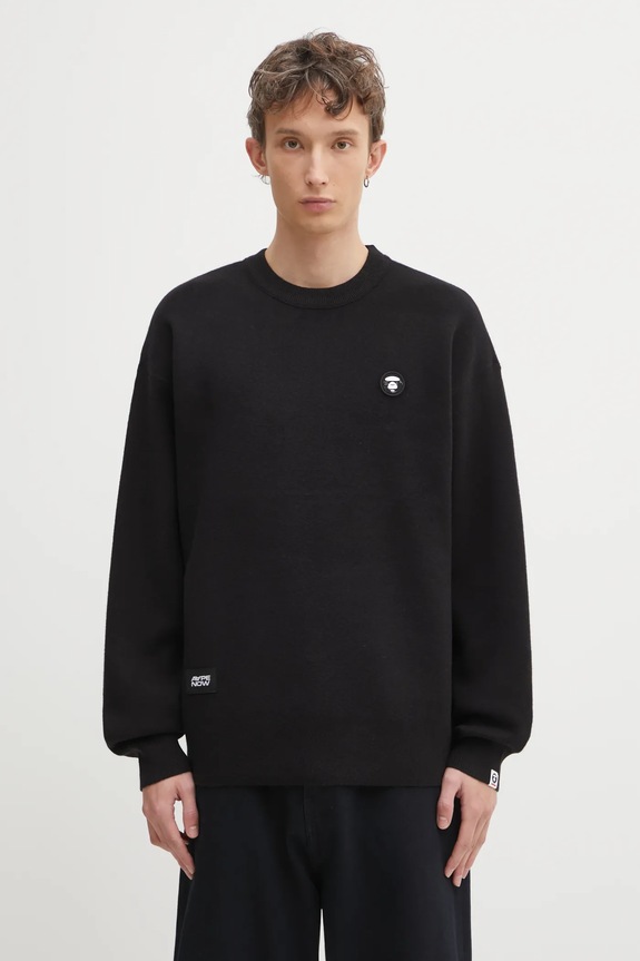 Πουλόβερ AAPE Now απλικέ μαύρο AAPKNMC361XXP