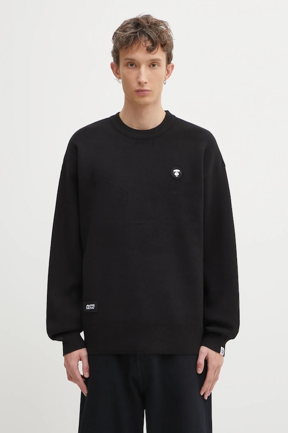 Πουλόβερ AAPE Now απλικέ μαύρο AAPKNMC361XXP