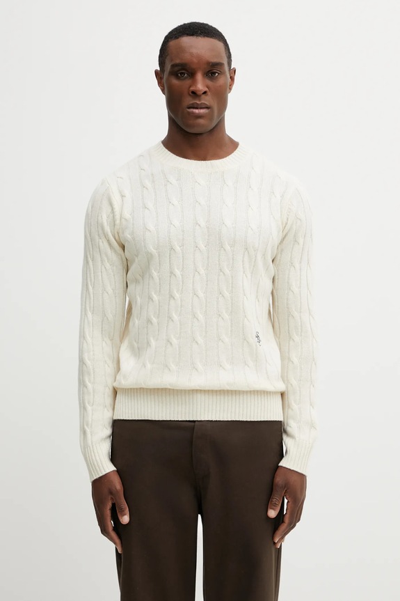Vlněný svetr Sporty & Rich SRC Cableknit Cashmere hladký béžová WS08765302WH37