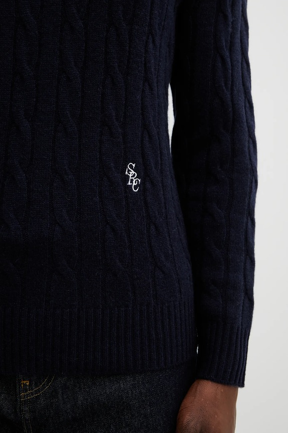 Vlněný svetr Sporty & Rich SRC Cableknit Cashmere námořnická modř WS08765302BL106