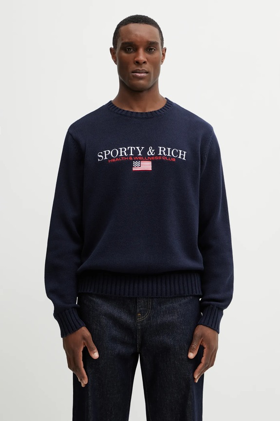 Bavlněný svetr Sporty & Rich S&R Nautical Cotton vzorovaný námořnická modř WS08663177BL106