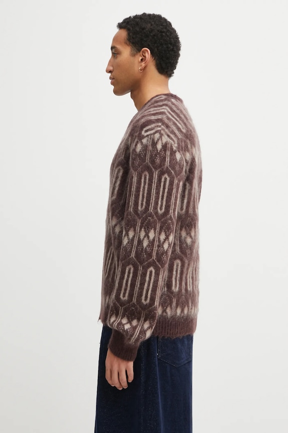 Kardigan s prímesou mohéru Needles Geometric RW357 burgundské AW25