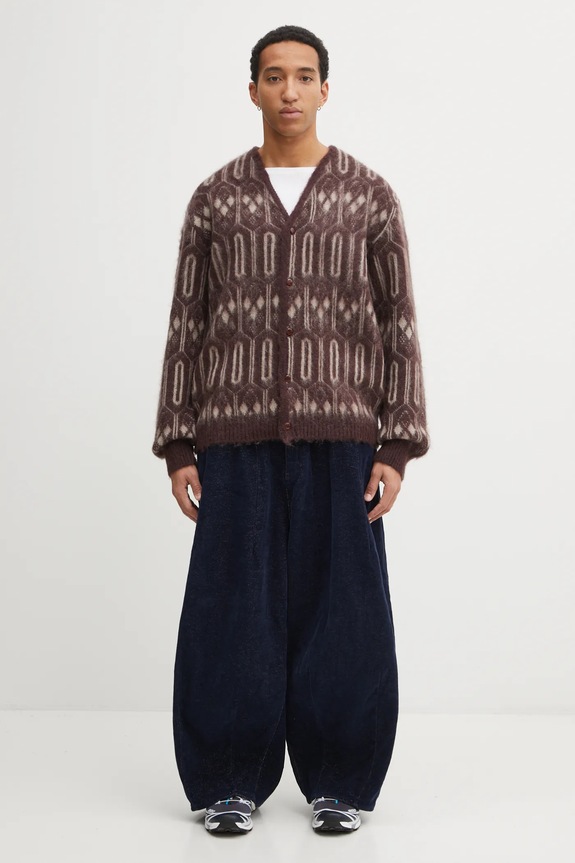 Kardigan s prímesou mohéru Needles Geometric RW357 burgundské