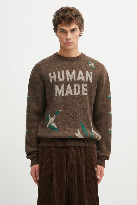 Svetr s příměsí vlny Human Made GRAPHIC nášivka hnědá HM30CS014