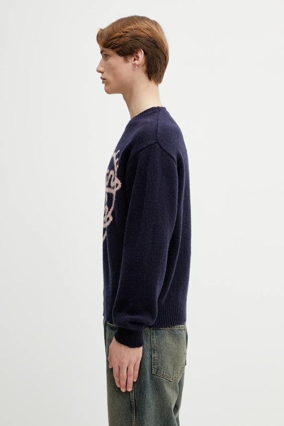 Human Made sweter z dodatkiem wełny KNITTED SWEATER HM30CS035 granatowy AW25