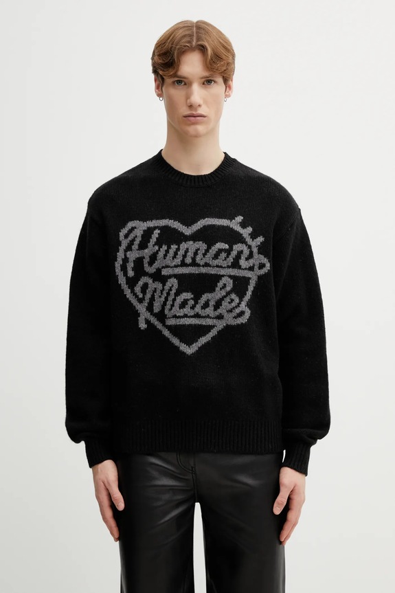 Human Made sweter z dodatkiem wełny KNITTED SWEATER okrągły czarny HM30CS035