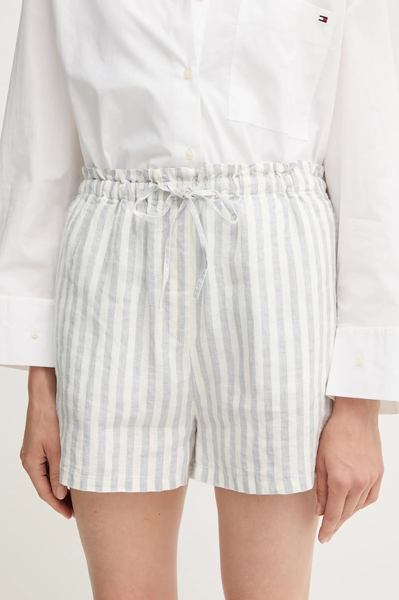 Ľanové šortky Tommy Hilfiger jemný vzor biela WW0WW45773