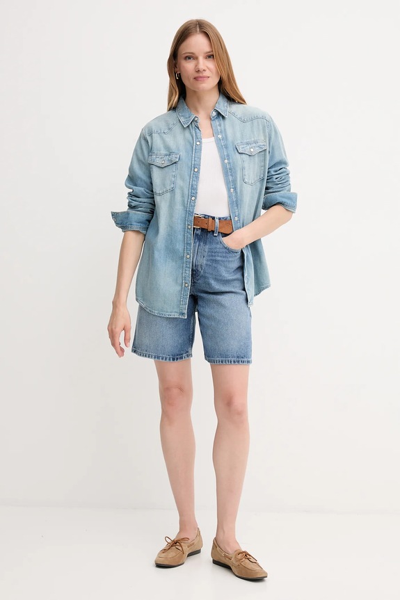 Rifľové krátke nohavice Tommy Hilfiger WW0WW47215 modrá AW25