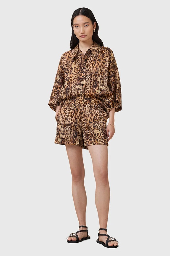 Šortky s příměsí hedvábí AllSaints CHARLI high oranžová W037TC