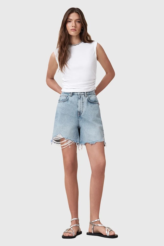 AllSaints pantaloni scurți din bumbac DORIS bumbac albastru W067EC