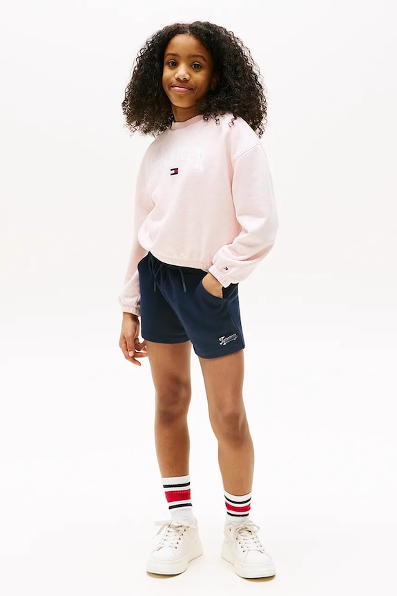 Detské krátke nohavice Tommy Hilfiger pletenina tmavomodrá KG0KG08661.9BYA