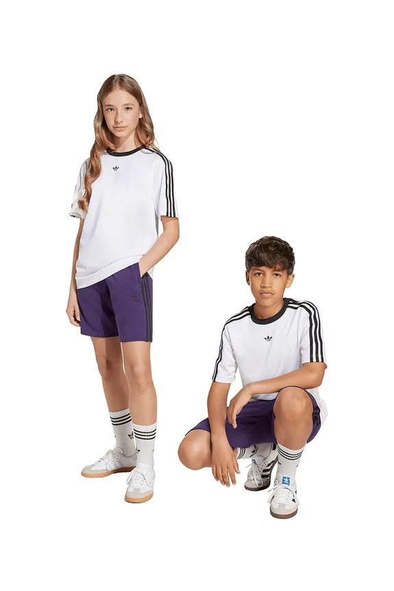 Detské krátke nohavice adidas Originals pletenina fialová JV8633