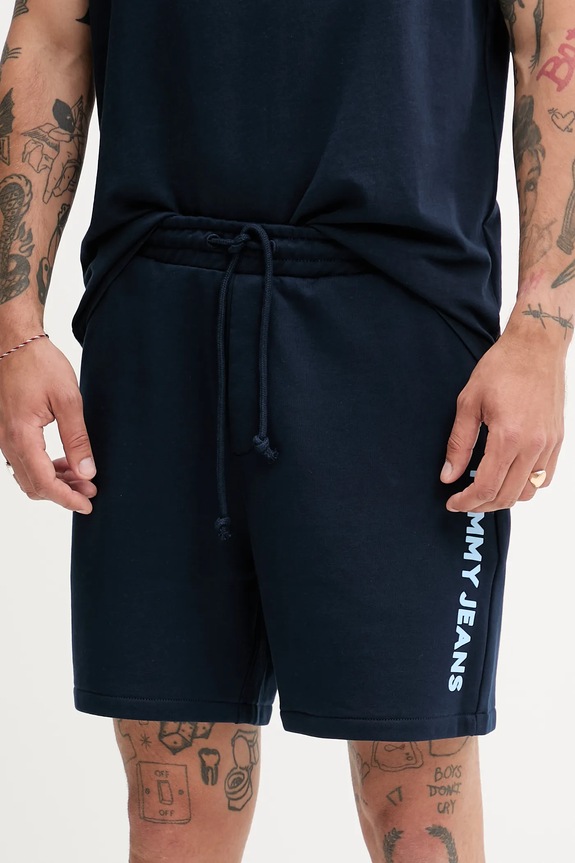 Pamučne kratke hlače Tommy Jeans pletivo mornarsko plava DM0DM21781