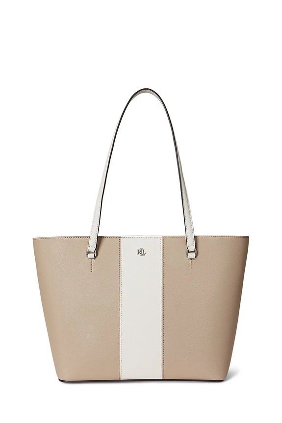 Kožna torba Lauren Ralph Lauren zrnata koža bež 431974512