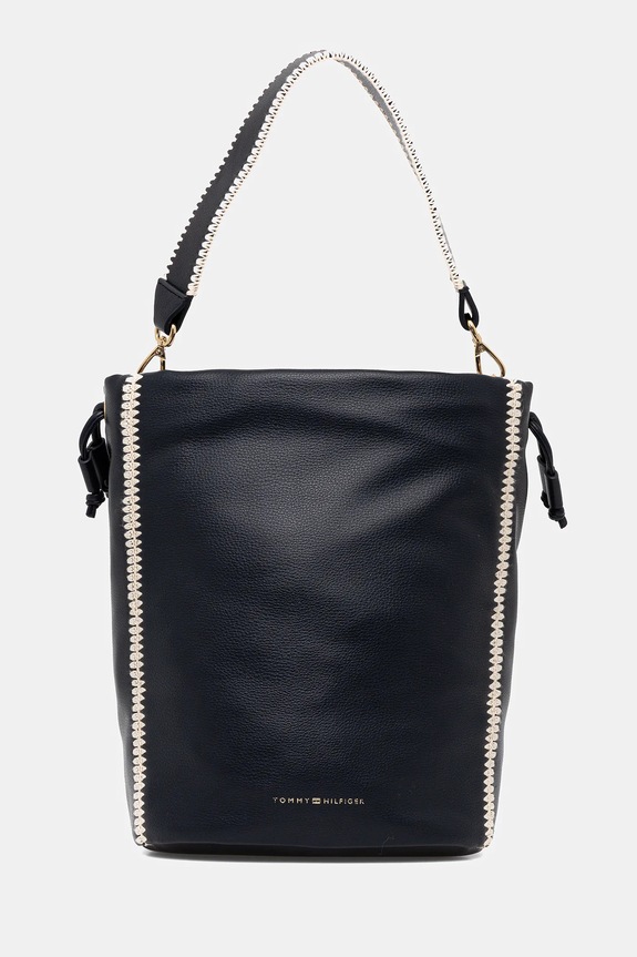 Tommy Hilfiger poșetă de piele uni bleumarin AW0AW17540