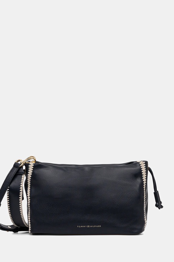 Torba Tommy Hilfiger imitacija zrnate kože mornarsko plava AW0AW17541