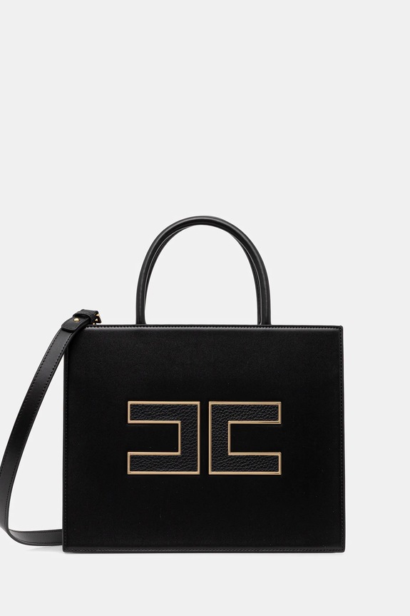 Τσάντα Elisabetta Franchi απομίμηση λείου δέρματος μαύρο BS32A56E2