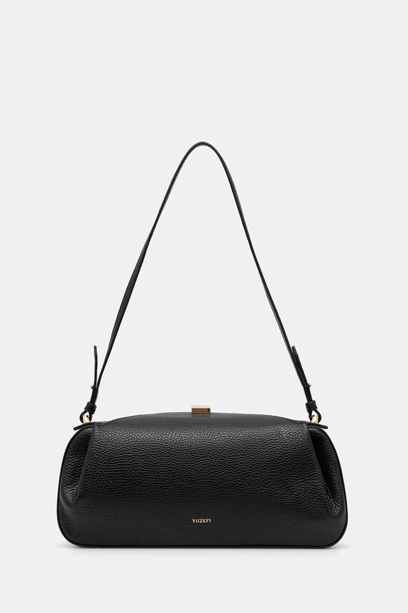 Yuzefi leather handbag OYSTER plain black YUZCO.HB.OYC.L034