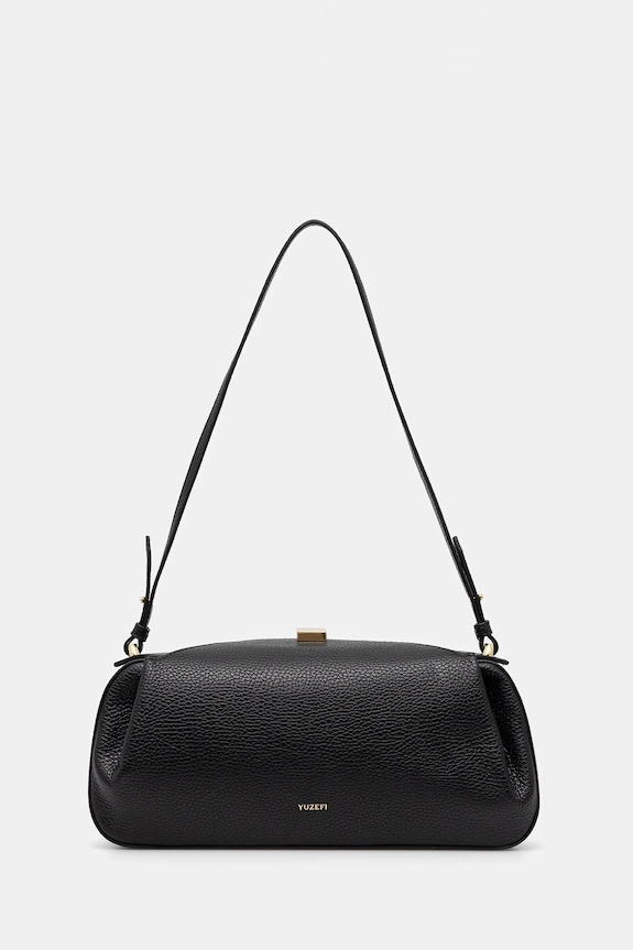 Yuzefi leather handbag OYSTER plain black YUZCO.HB.OYC.L034
