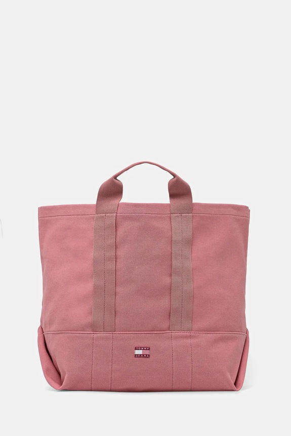Bavlněná kabelka Tommy Jeans hladký růžová AW0AW17542