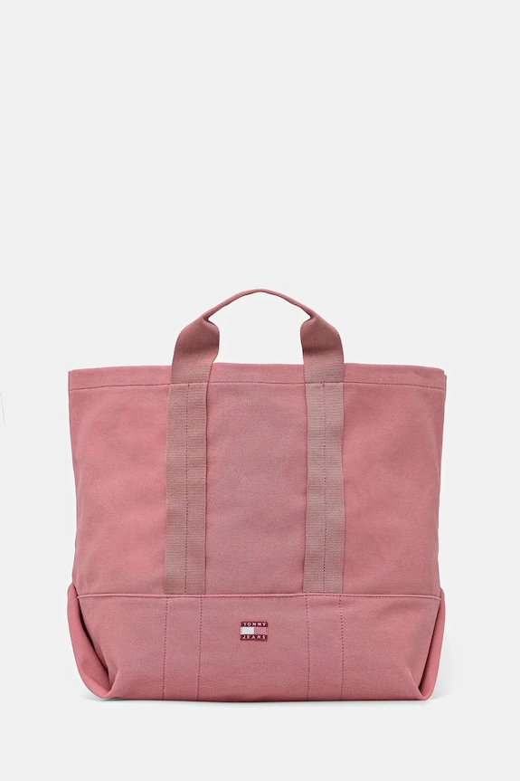 Bavlněná kabelka Tommy Jeans hladký růžová AW0AW17542