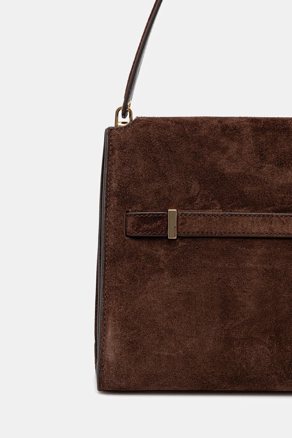Accesorii Tory Burch geantă de mână din piele întoarsă Lee Radziwill 169256.200 maro