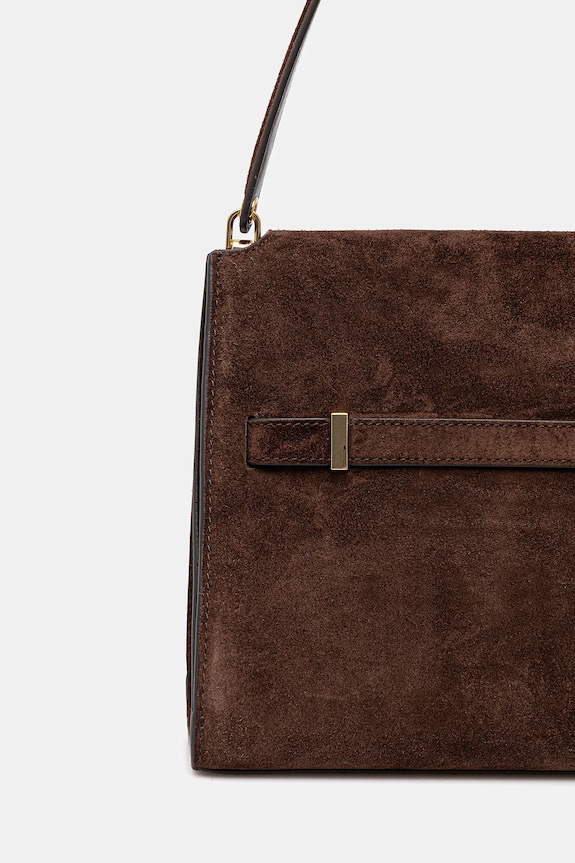 Accesorii Tory Burch geantă de mână din piele întoarsă Lee Radziwill 169256.200 maro