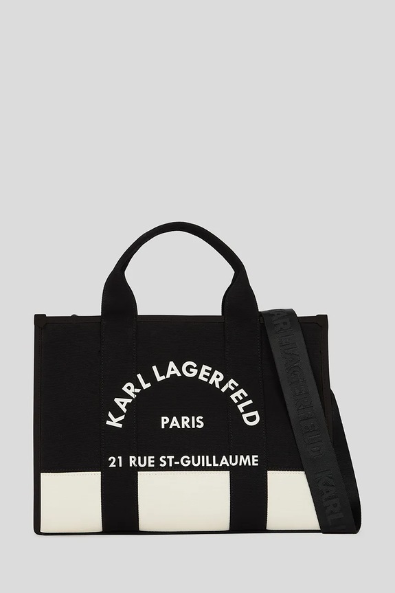 Karl Lagerfeld borsa a mano in cotone sovrastampa nero A3W50025