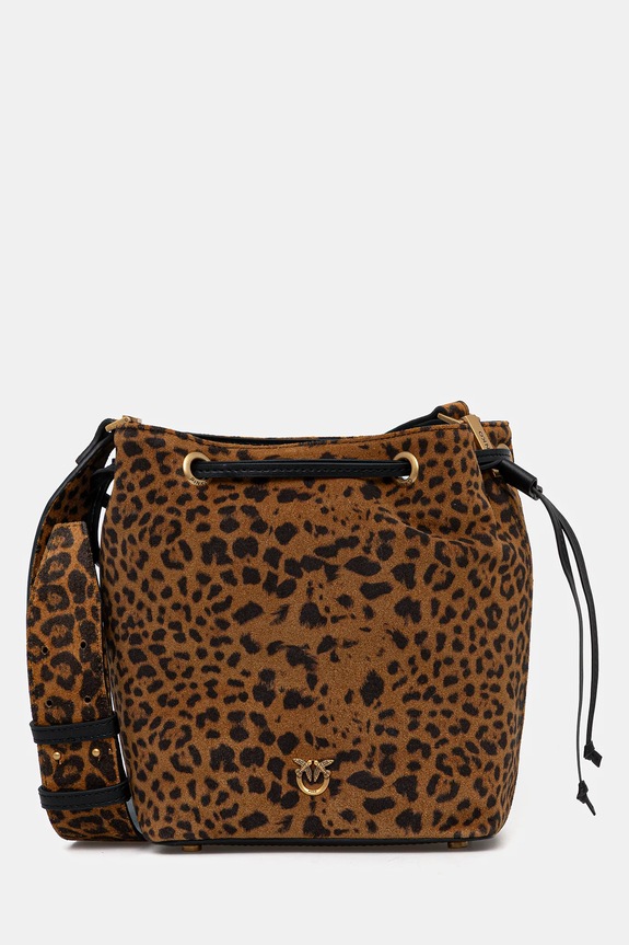 Semišová kabelka Pinko Leopard print semišová koža hnedá 104303.A32A