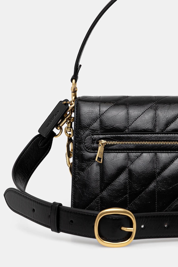 Akcesoria Coach torebka skórzana Chain Tabby Shoulder Bag With Quilting CAF55 czarny