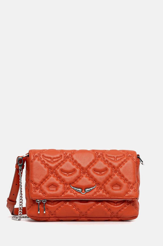 ZADIG&VOLTAIRE torebka skórzana ROCKY II QUILTED MONOGRAM nie mieści A4 pomarańczowy LWBA04058