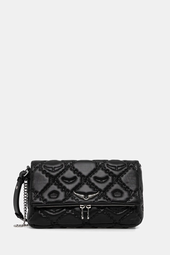 ZADIG&VOLTAIRE geantă de piele ROCKY II QUILTED MONOGRAM nu incape in A4 negru LWBA04058