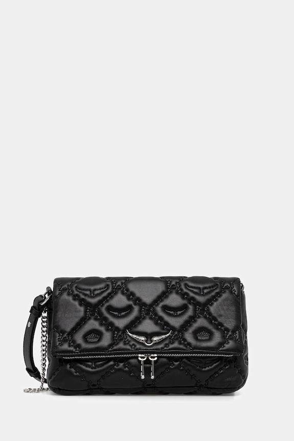 ZADIG&VOLTAIRE geantă de piele ROCKY II QUILTED MONOGRAM nu incape in A4 negru LWBA04058