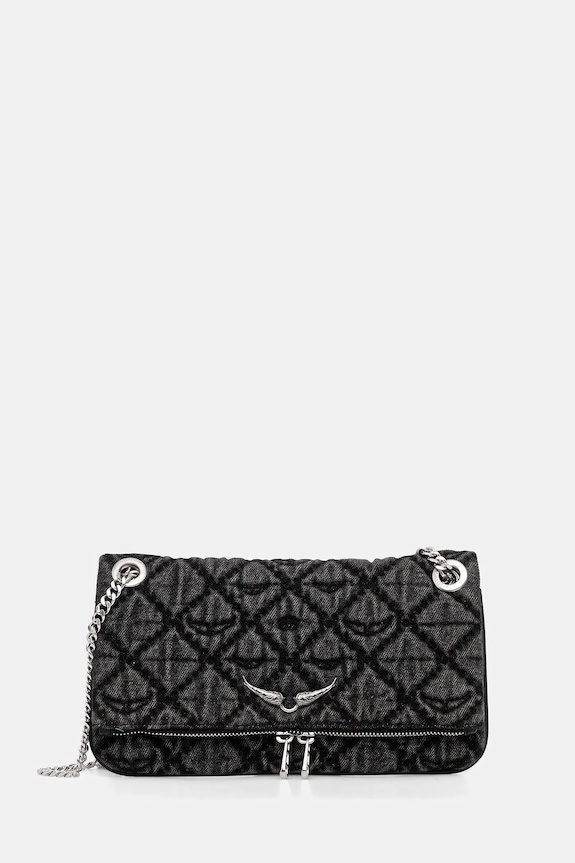 ZADIG&VOLTAIRE borsetta ROCK II DENIM MONOGRAM applique nero LWBA04079