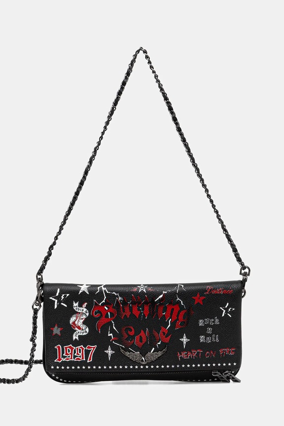 ZADIG&VOLTAIRE geantă de piele ROCK GRAINED LEATHER PUNK print negru LWBA04029