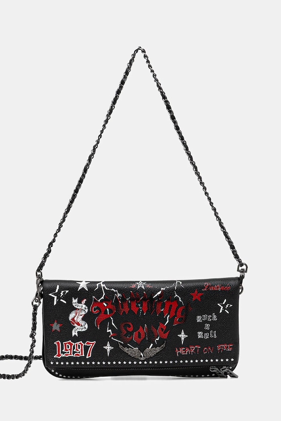 ZADIG&VOLTAIRE geantă de piele ROCK GRAINED LEATHER PUNK print negru LWBA04029