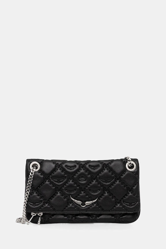 Kožená kabelka ZADIG&VOLTAIRE ROCK II QUILTED MONOGRAM nášivka čierna LWBA04053