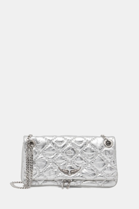 ZADIG&VOLTAIRE torebka skórzana ROCK II METAL MONOGRAM skóra licowa srebrny LWBA04078