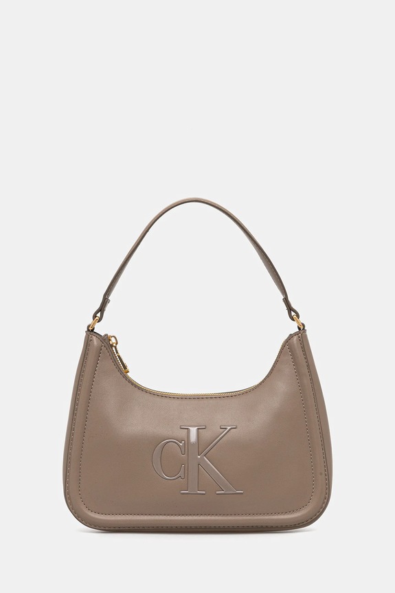 Calvin Klein torebka bagietka damska z imitacji skóry aplikacja beżowy LV04F3230G