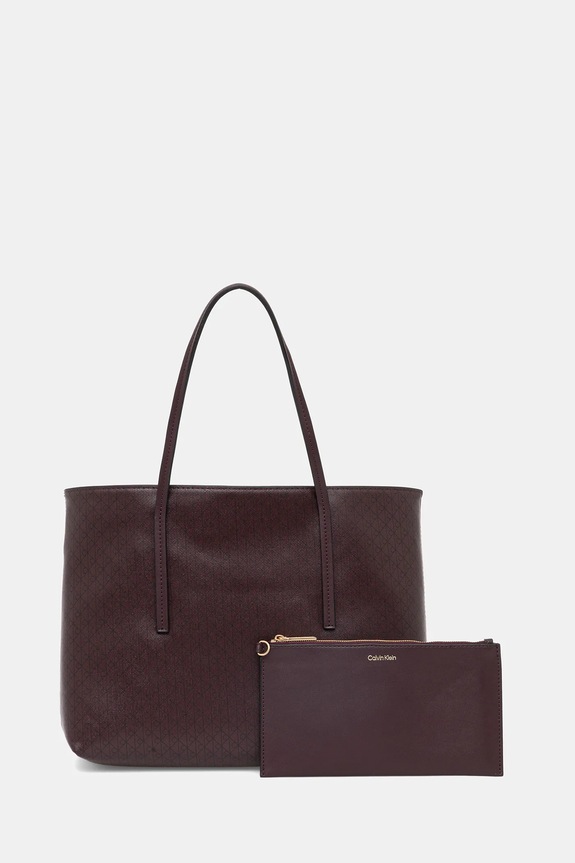 Τσάντα Calvin Klein απομίμηση λείου δέρματος καφέ LV04F3267G