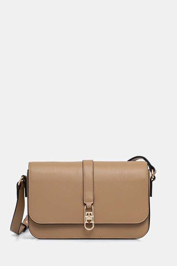 Tommy Hilfiger borsa a tracollo da donna in similpelle applique beige AW0AW17723