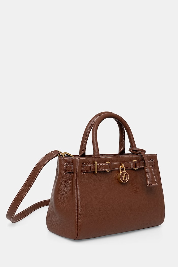 Tommy Hilfiger kabelka typu tote dámska kožená AW0AW17926 hnedá SS26