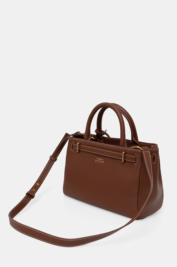 Tommy Hilfiger kabelka typu tote dámska kožená hnedá AW0AW17926