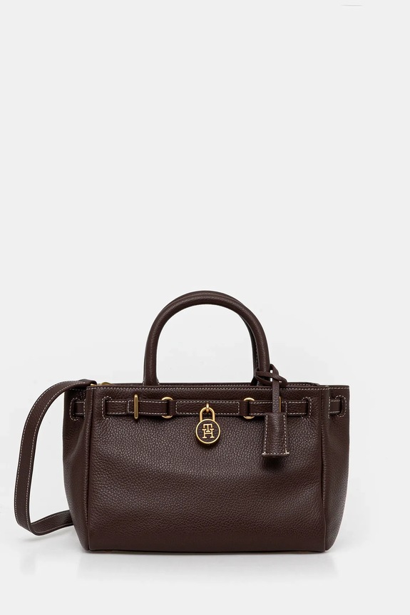 Tommy Hilfiger Tote γυναικεία δερμάτινη λείο δέρμα καφέ AW0AW17926