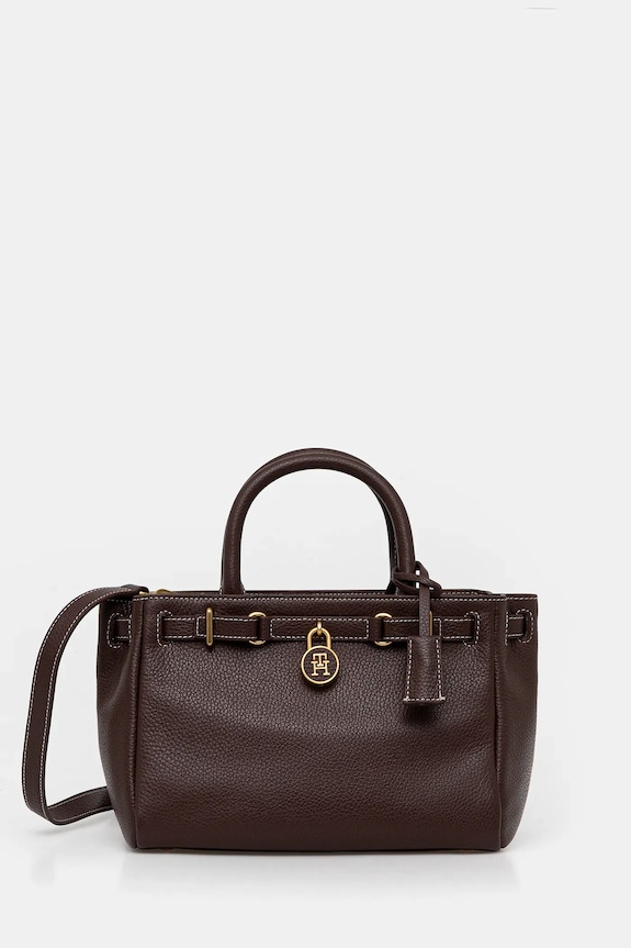 Tommy Hilfiger Tote γυναικεία δερμάτινη λείο δέρμα καφέ AW0AW17926