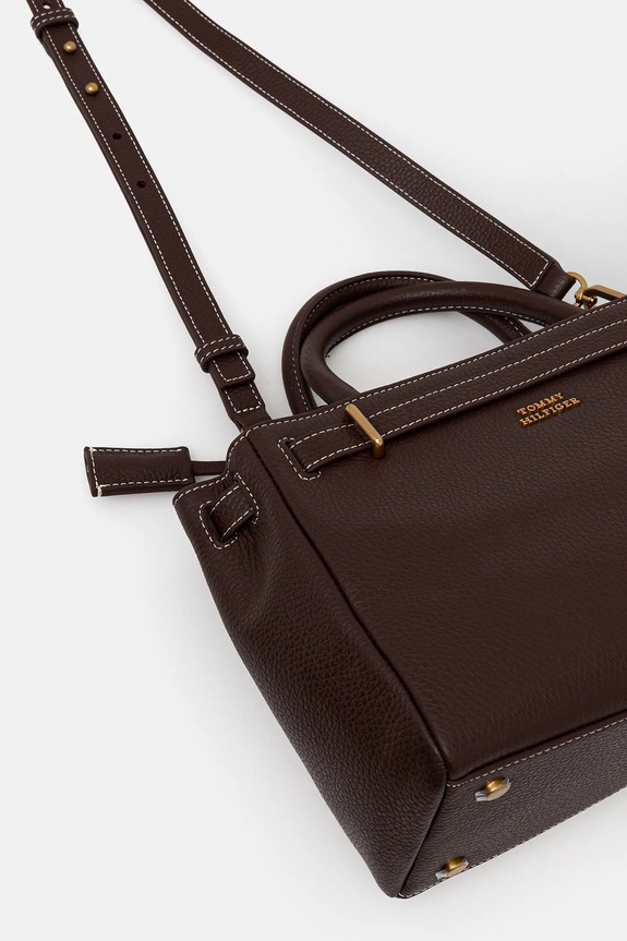 Tommy Hilfiger Tote γυναικεία δερμάτινη καφέ AW0AW17926
