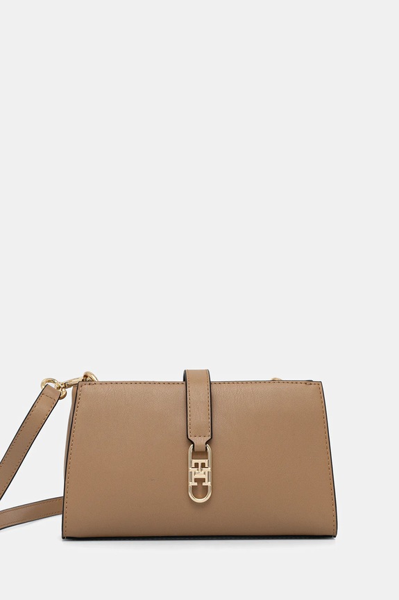 Τσάντα Tommy Hilfiger απομίμηση λείου δέρματος μπεζ AW0AW18005