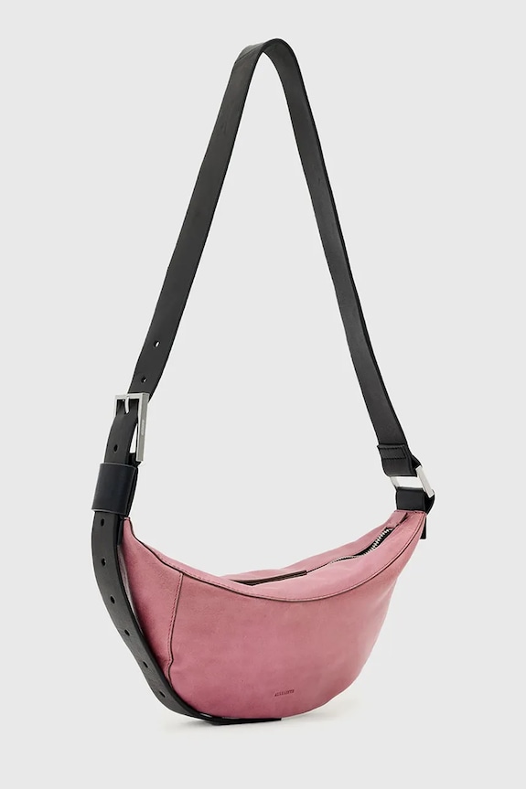 Accesorii AllSaints geantă croissant de damă din piele LUNA W192XD roz